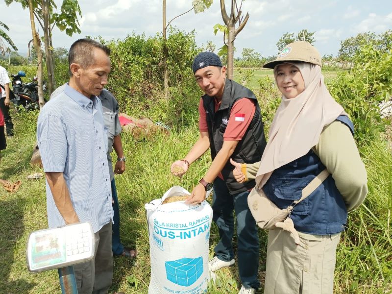 Kepala Pimpinan Cabang Bulog Magelang Ihsan Sura Adilaga beserta jajaran menyaksikan langsung proses penyerapan gabah hasil panen petani di Desa Jemur, Kecamatan Kebumen.