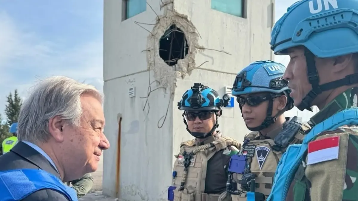  Sekjen PBB bertemu pasukan penjaga perdamaian Indonesia (Kontingen Garuda) yang bertugas di misi UNIFIL, Lebanon. (istimewa)