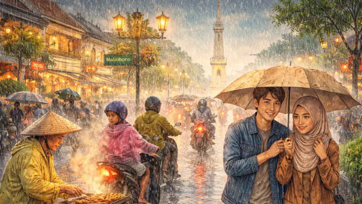 Ilustrasi Jogja diguyur hujan. (AI Generated)