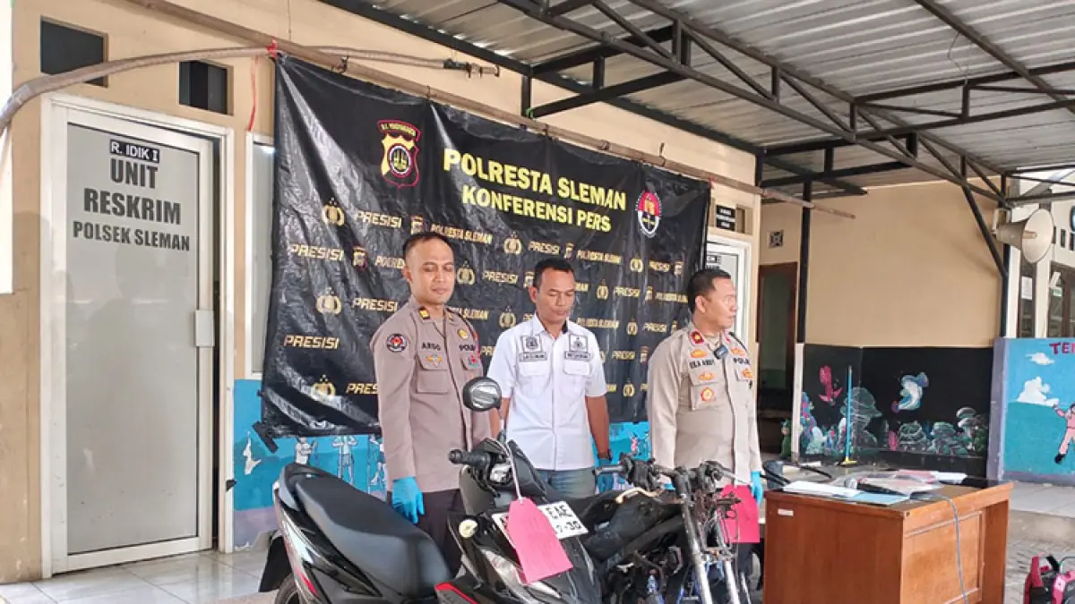 UNGKAP KASUS: Polsek Sleman menangkap enam pelaku pengeroyokan di Jalan Pringgodiningrat, Beran Kidul, Tridadi, Sleman Sabtu (21/3/2026). (Delima Purnamasari/Radar Jogja)