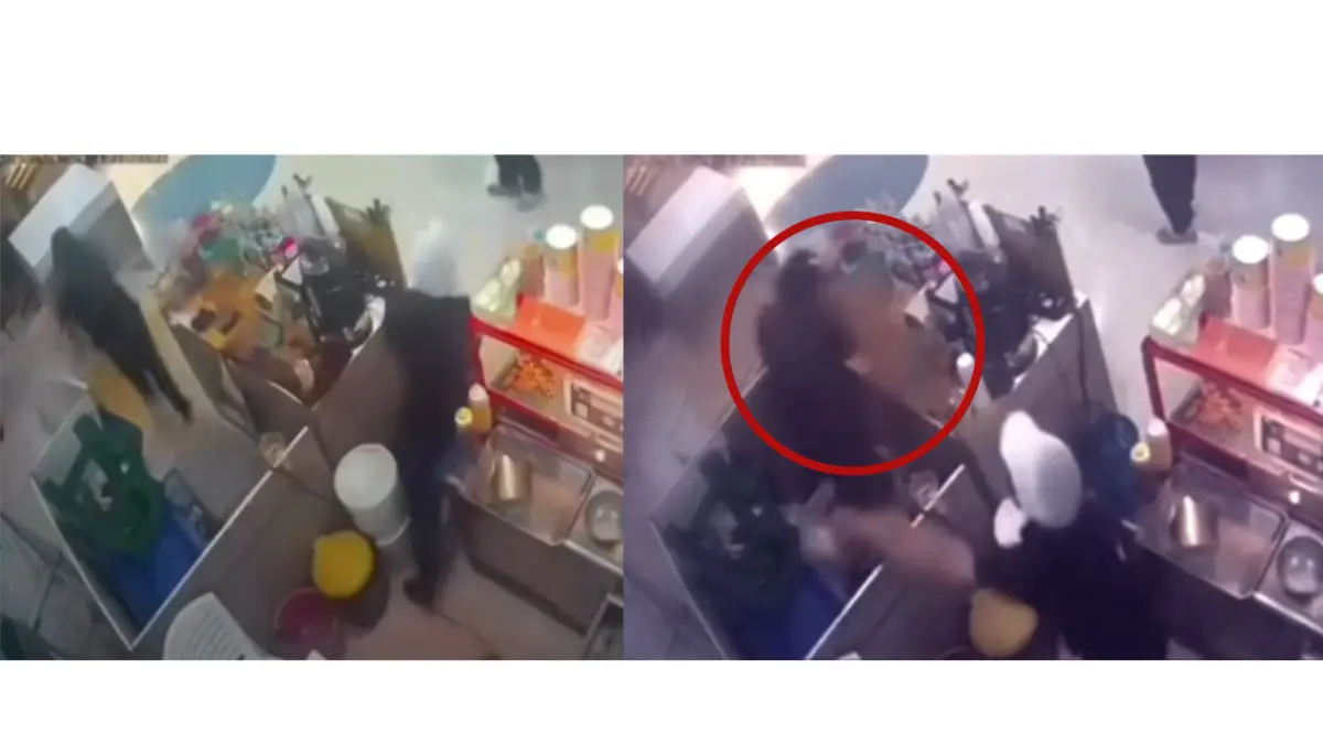 Detik-detik korban penyiraman minyak goreng panas oleh rekan kerjanya sendiri. (TikTok/viral.gen-z)
