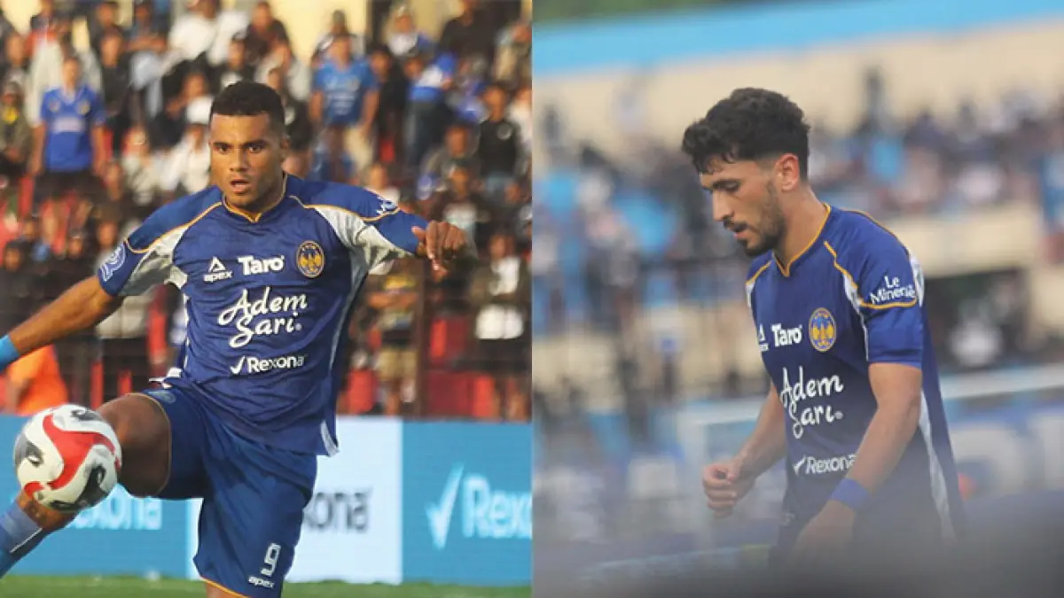 Pemain PSIM Jogja Anton Fase dan Rahmatsho Rahmatzoda. (Guntur Aga/Radar Jogja)