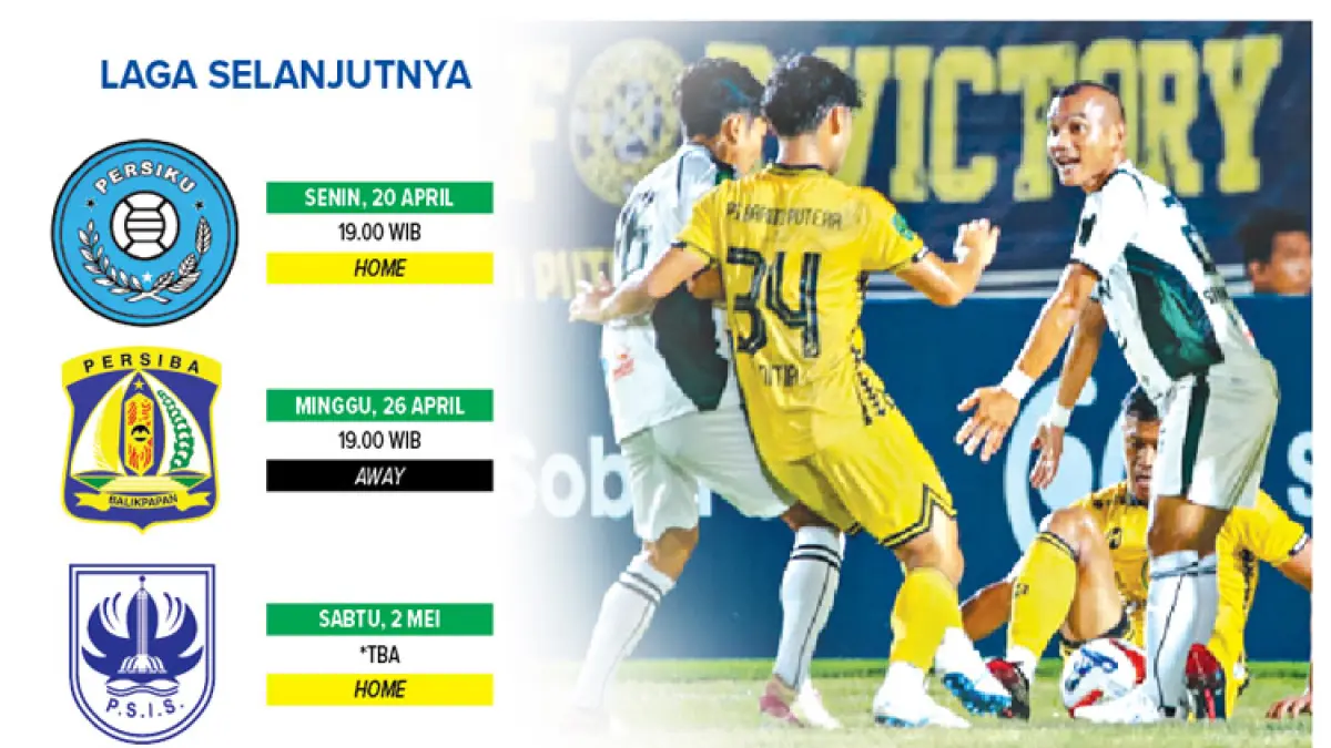 PEMBELAJARAN: Pemain PSS Riko SImanjuntak berebut bola dengan pemain Barito Putera FC di Stadion 17 Mei Banjarmasin, Sabtu (11/4/2026). (Foto: IG PSSLEMAN, Infografis: Herpri Kartun/Radar Jogja)