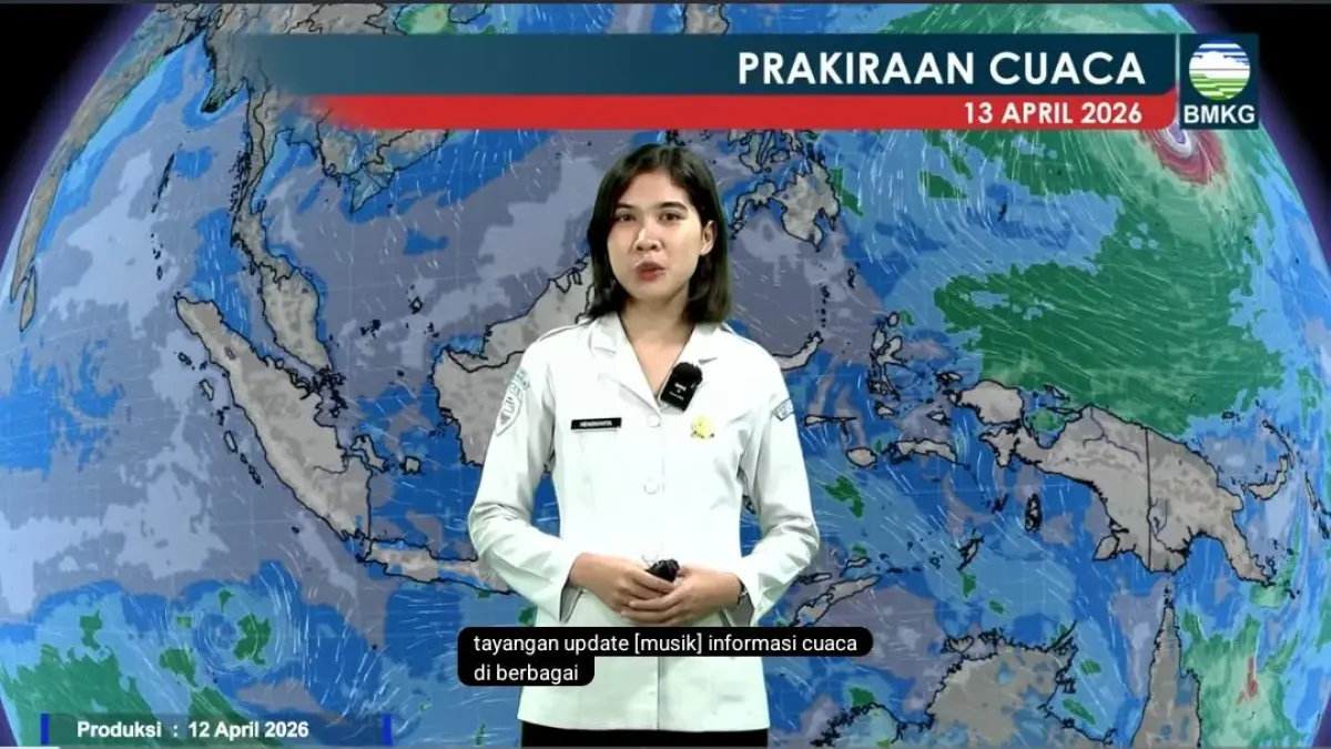 Video update resmi BMKG, cuaca di Jogja dan sekitarnya pada Senin (13 April 2026) hingga beberapa hari ke depan masih berpotensi tidak stabil dengan dominasi hujan. (youtube BMKG) 