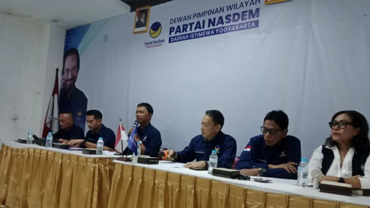 Jumpa pers Partai NasDem DIY soal isu merger Selasa (14/4). (Delima&nbsp;Purnamasari/Radar Jogja)