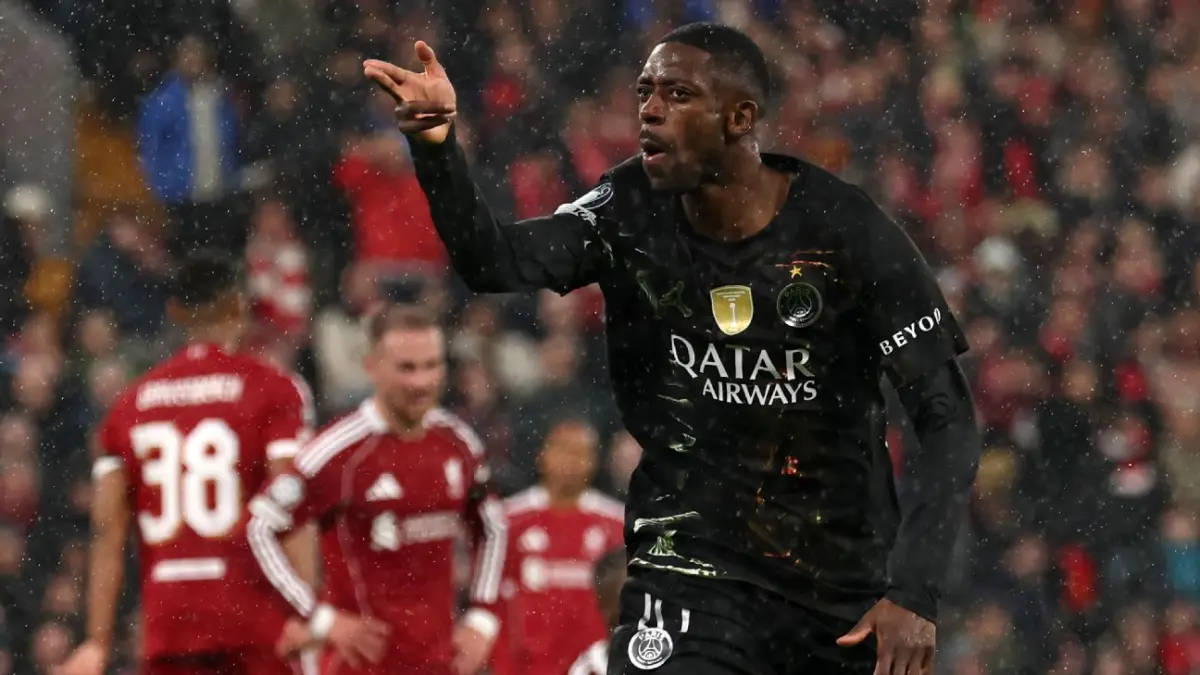Ousmane Dembele mencetak dua gol di Anfield saat PSG raih kemenangan agregat 4-0 atas Liverpool di Liga Champions