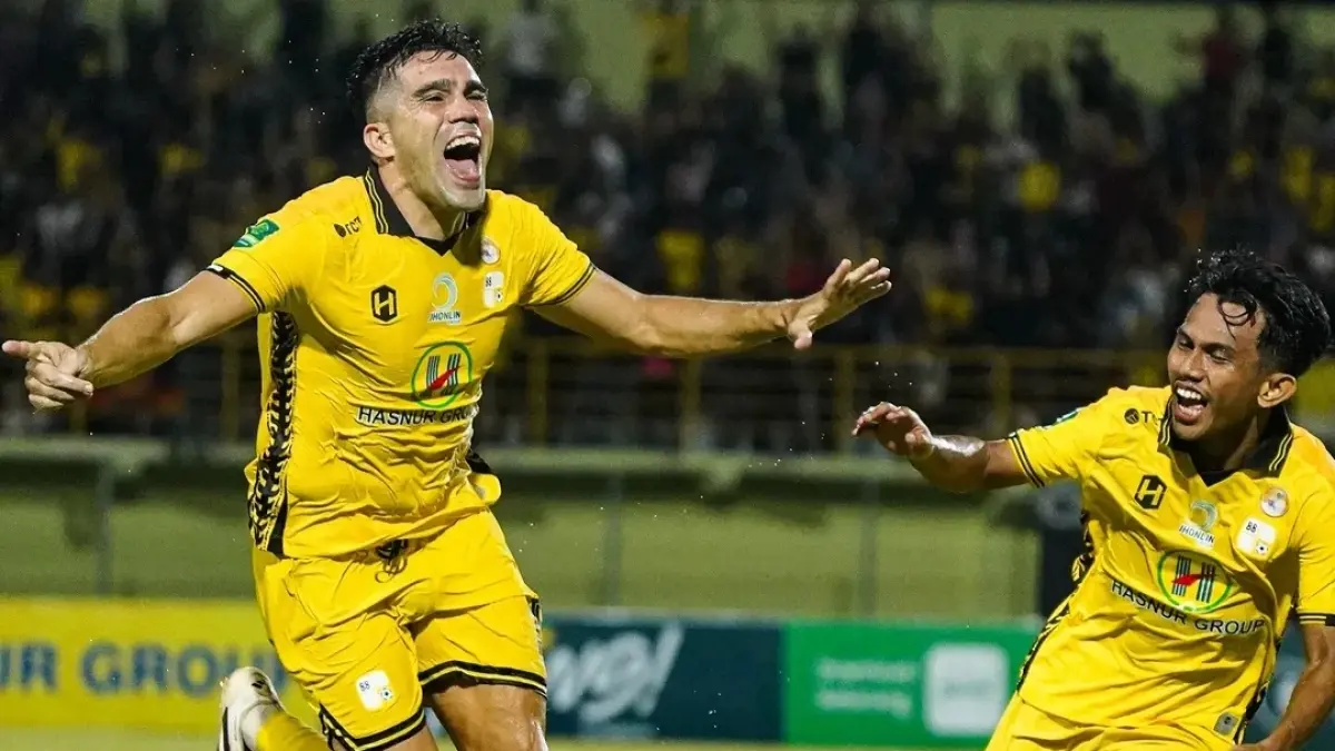 Selebrasi pemain PS Barito Putera, Fabiano Beltrame setelah mencetak gol ke gawang Persiba Balikpapan. (Instagram PS Barito Putera)