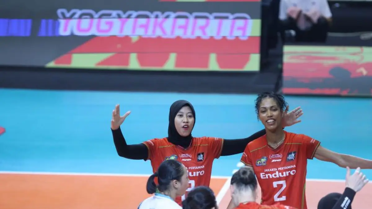Para pemain Jakarta Pertamina Enduro saat menghadapi Gresik Phonska Plus Pupuk Indonesia.&nbsp;Dokumen Proliga&nbsp;
