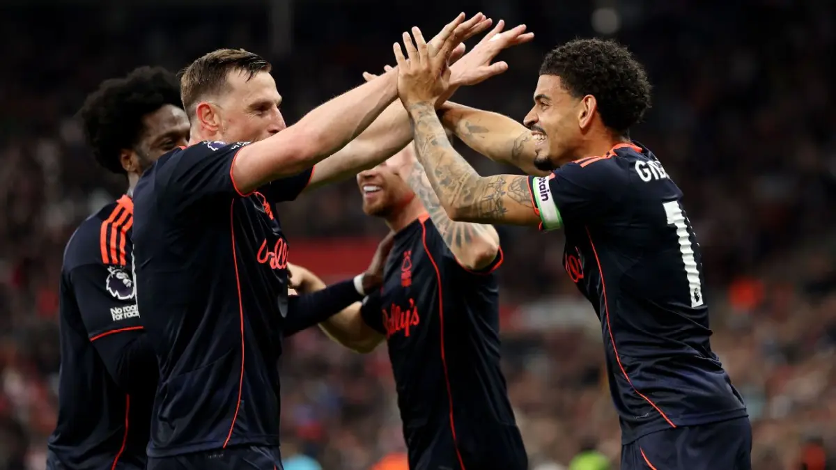 Selebrasi para pemain Nottingham Forest dalam kemenangan telak melawan Sunderland.