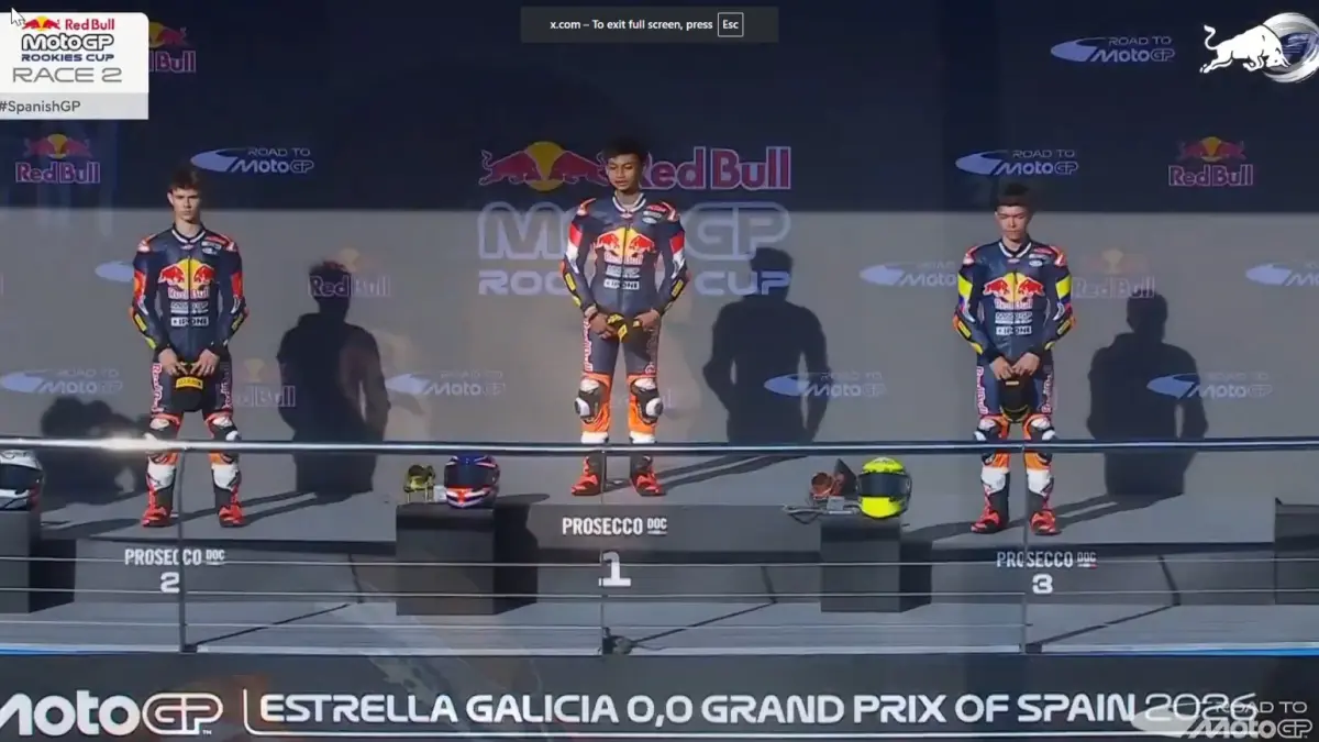  Pembalap muda Indonesia Muhammad Kiandra Ramadhipa (16) asal Sleman, Daerah Istimewa Yogyakarta, sukses meraih kemenangan perdana di Red Bull MotoGP Rookies Cup 2026. 