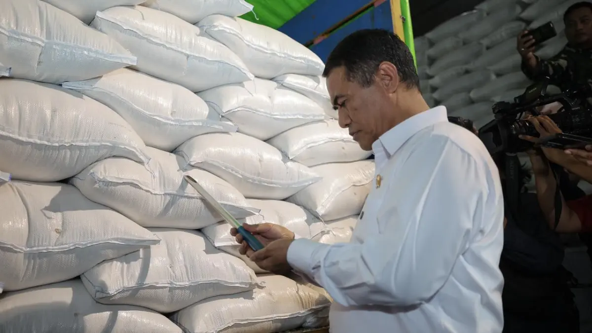 Menteri Pertanian (Mentan) Andi Amran Sulaiman saat melakukan pengecekan stok beras
