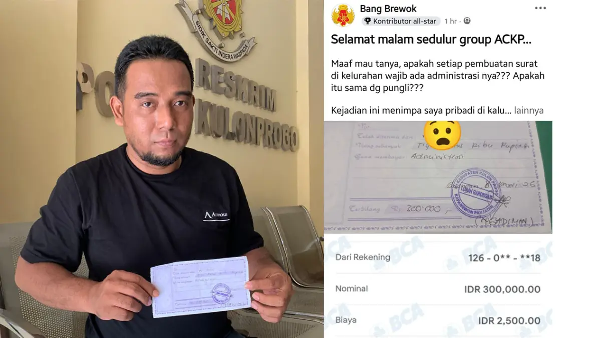 Seorang pria menunjukkan bukti dugaan pungli saat pengurusan berkas 