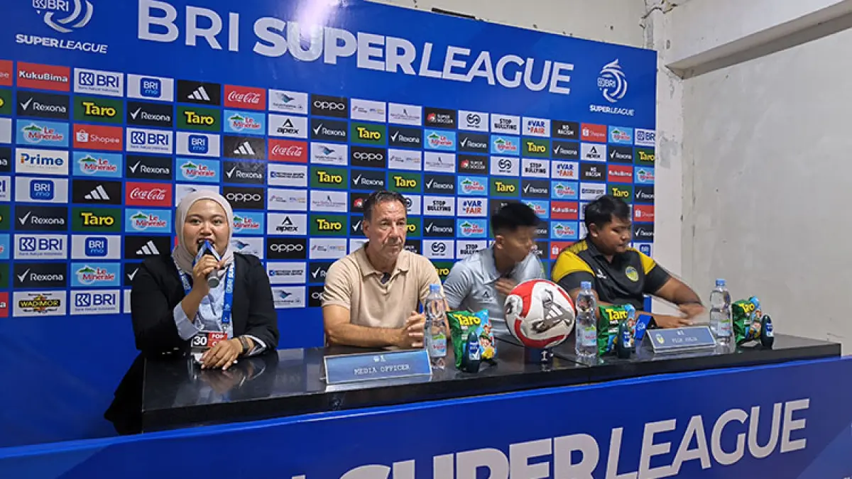 Konferensi pers tim PSIM Jogja setelah pertandingan melawan Persita Tangerang. (Fahmi Fahriza/Radar Jogja)
