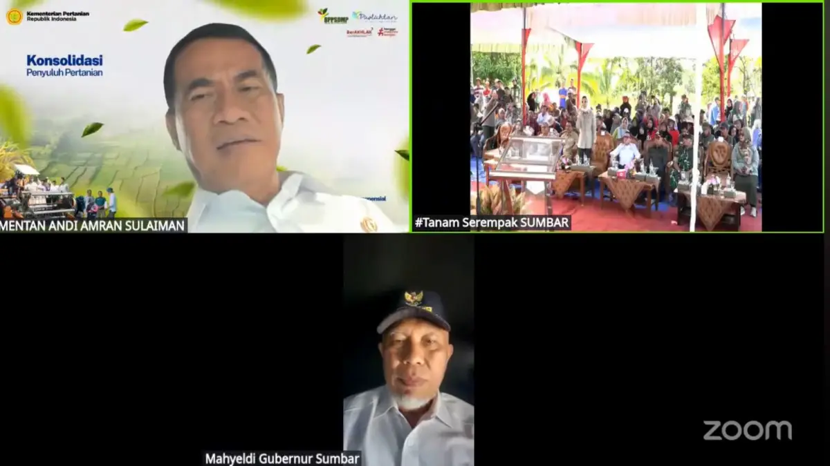 Menteri Pertanian (Mentan) Andi Amran Sulaiman yang hadir via daring dalam penanaman serentak. (Dokumentasi Kementan)