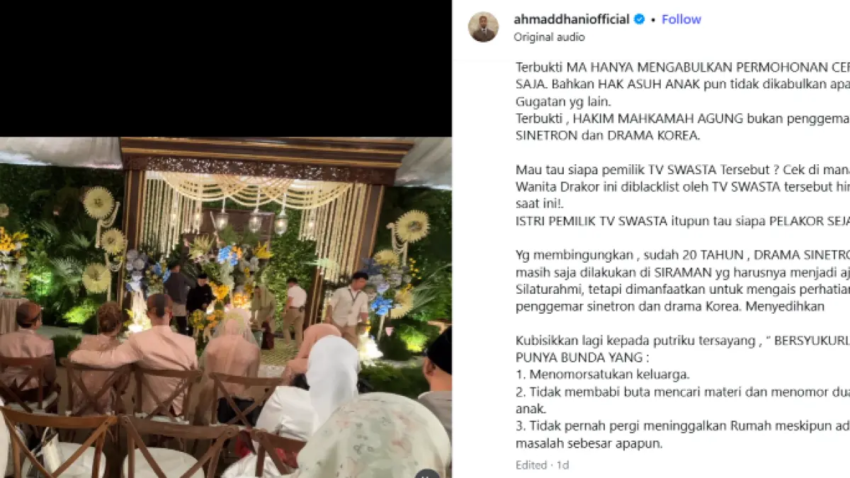 Momen Ahmad Dhani saat tenangkan Syafeea yang sedang menangis di momen pernikahan El Rumi dan Syifa Hadju. (IG/ahmaddhaniofficial
)
