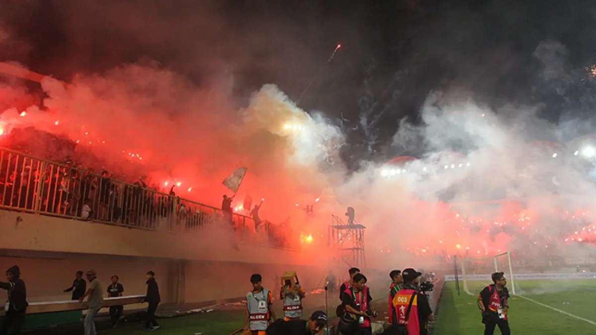 Suasana Stadion Maguwoharjo International Stadium setelah laga final Championship PSS Sleman menghadapi Garudayaksa FC, Sabtu (9/5).