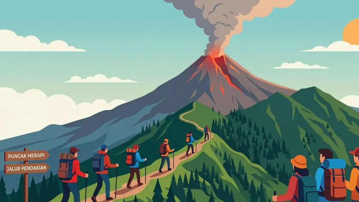 ilustrasi pendaki Gunung Merapi 