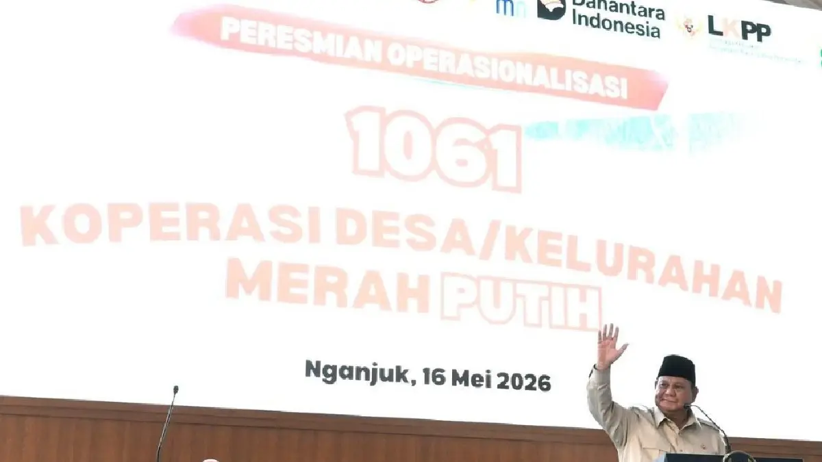 PROGRAM NASIONAL: Presiden Prabowo saat Peresmian Operasionalisasi 1.061 Koperasi Desa dan Kelurahan Merah Putih (KDKMP) di Nganjuk, Jawa Timur, Sabtu (16/5/2026).(ISTIMEWA)