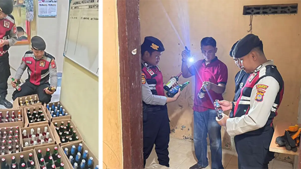 PENYAKIT MASYARAKAT: Polisi sedang mengamankan ratusan botol miras ilegal dari operasi yang digelar dua hari (19-20/5/2026). (Foto: Dokumentasi Polres Bantul)