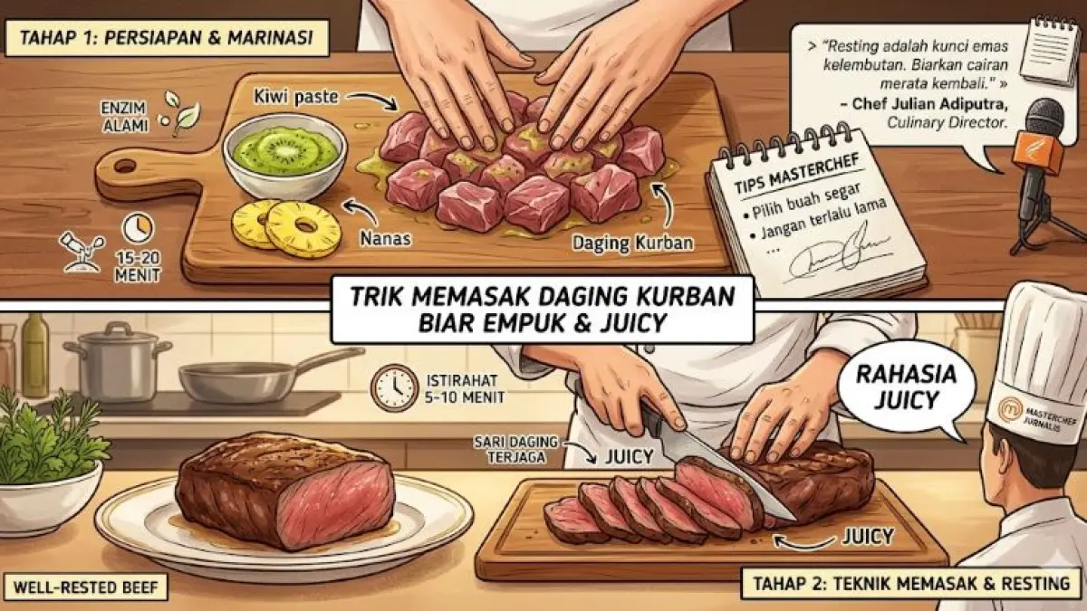 Ilustrasi Trik memasak daging kurban. (AI Generated)