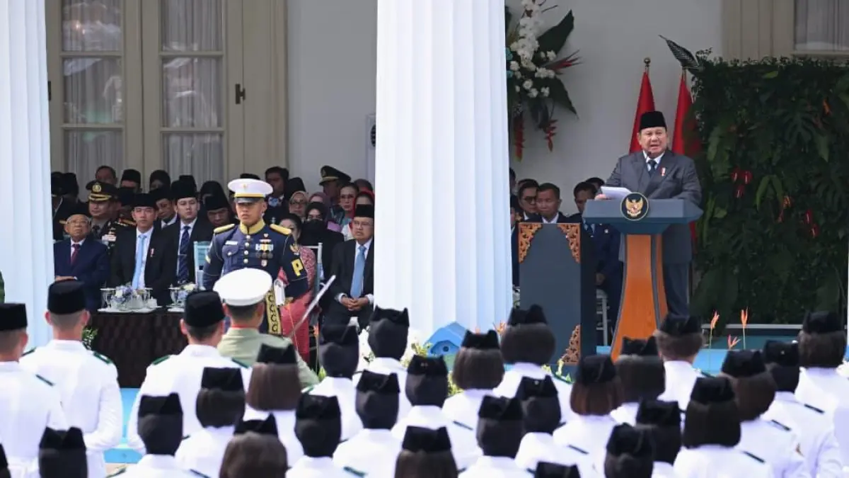 Presiden Prabowo Subianto menyatakan memberikan pidato dalam Upacara Peringatan Hari Lahir Pancasila Tahun 2026 di Gedung Pancasila, Jakarta Pusat, Senin (1/6/2026).
