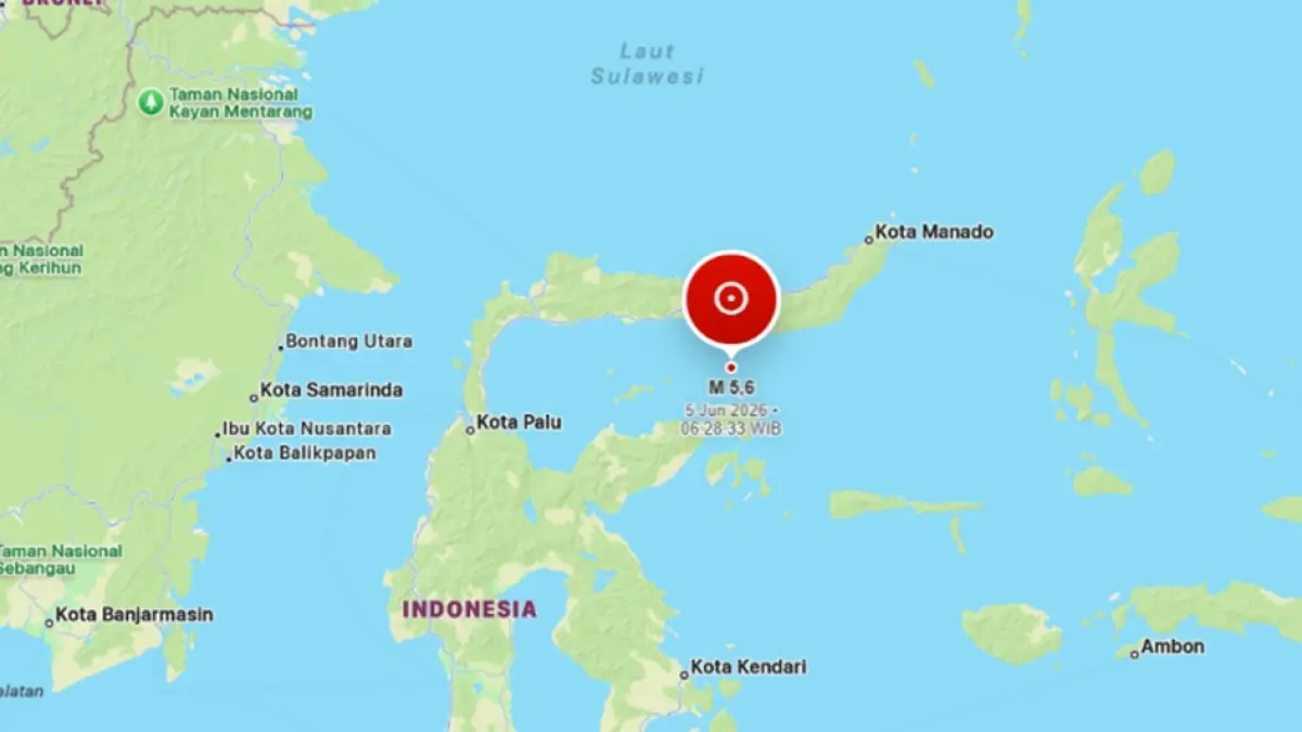 Gempa bumi mengguncang wilayah laut timur Pulau Ruah, Sulawesi Tengah, Jumat (5/6/2026). (Sumber: BMKG)