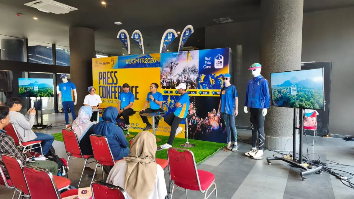 Sesi konferensi pers terkait gelaran UGM Trail Run 2026. (Fahmi Fahriza/Radar Jogja)