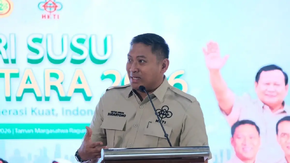 SUKSESKAN PROGRAM MBG: Wamentan Sudaryono saat menyampaikan sambutan dalam peringatan Hari Susu Nusantara (HSN) 2026 di Taman Margasatwa Ragunan, Jakarta Selatan, Sabtu (6/6/2026). (ISTIMEWA)