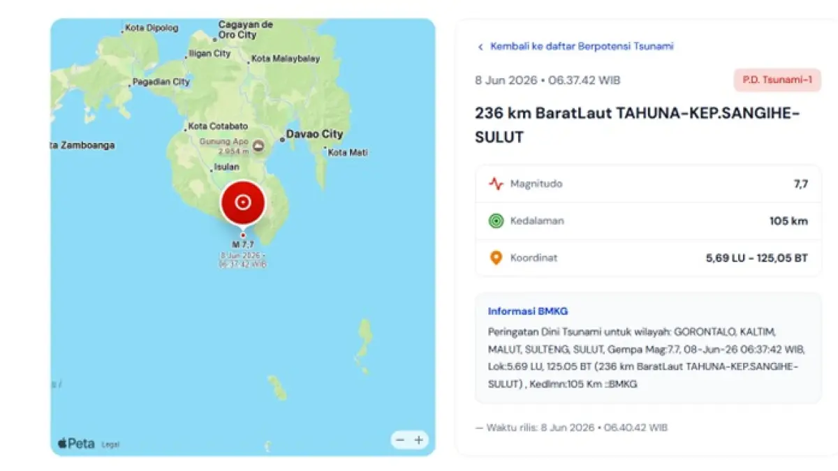Gempa bumi mengguncang wilayah perbatasan Filipina dan Sulawesi Utara. (Sumber: BMKG)