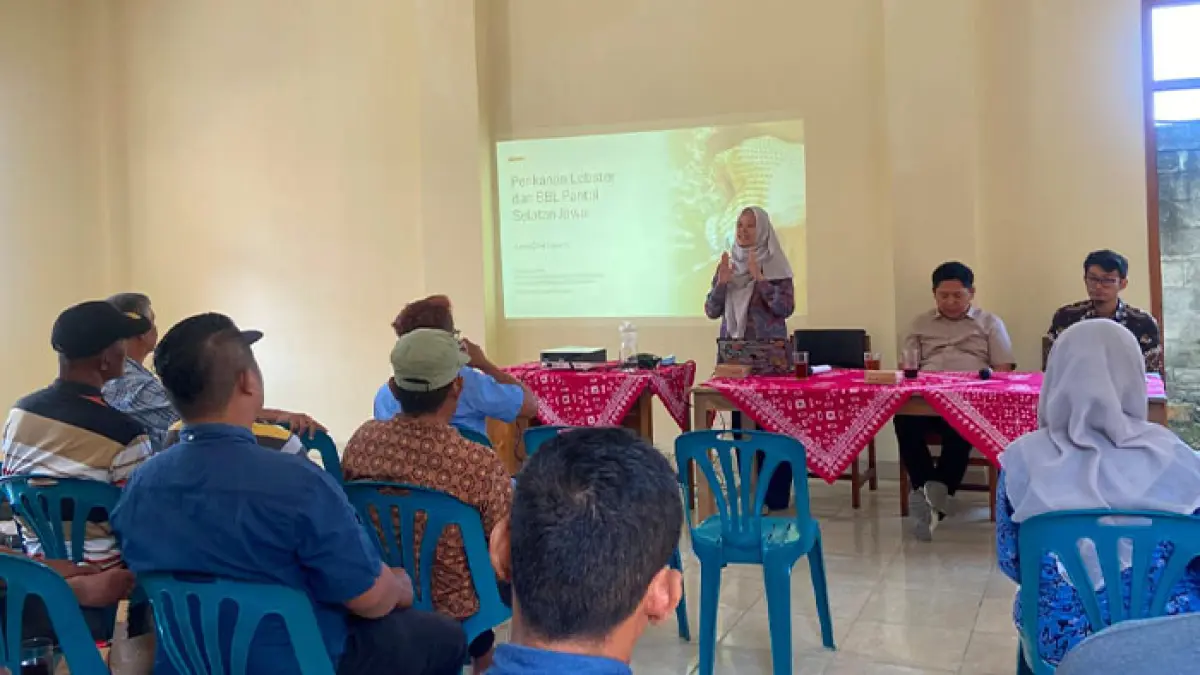 POTENSI EKONOMI: Sosialisasi pengelolaan benih bening lobster dilakukan Dinas Kelautan dan Perikanan DIY. Acara berlangsung di gedung Koperasi Pantai Depok Bantul, kemarin (11/6). (Istimewa)