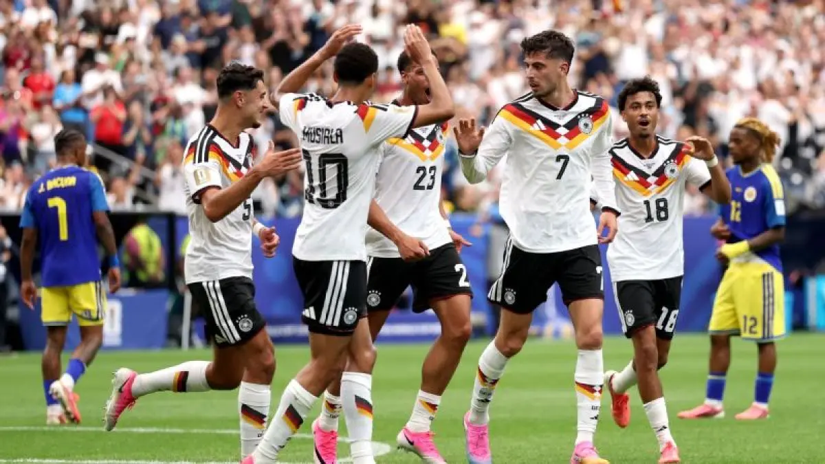 Selebrasi para pemain Jerman dalam kemenangan pertama di Piala Dunia 2026 melawan Curacao dengan skor 7-1.