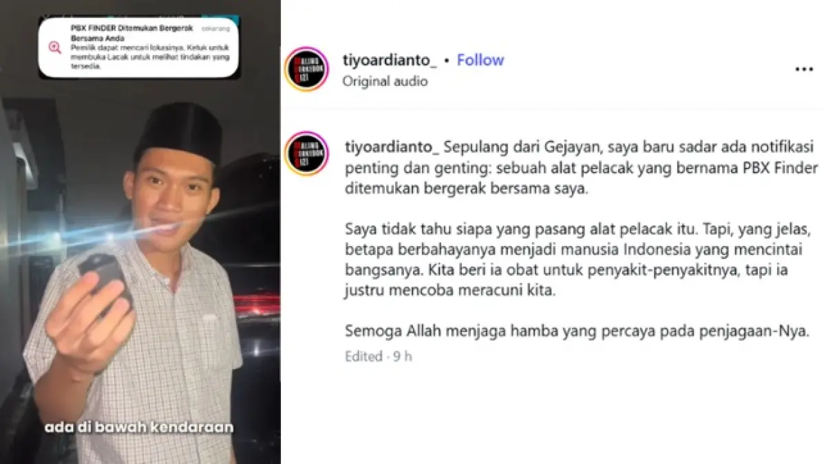 Tiyo menemukan GPS tracker di bawah mobilnya setelah aksi Gejayan Memanggil. (IG/@tiyoardianto_)