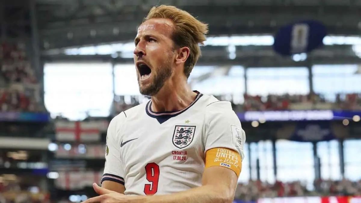 Selebrasi Harry Kane dalam kemenangan Inggris atas Kroasia di Piala Dunia 2026 pada Kamis (18/6/2026).