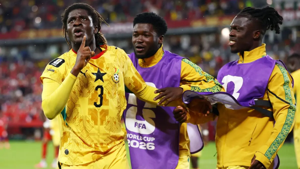 Selebrasi para pemain Ghana merayakan gol Caleb Yirenkyi untuk kalahkan Panama di Piala Dunia 2026.