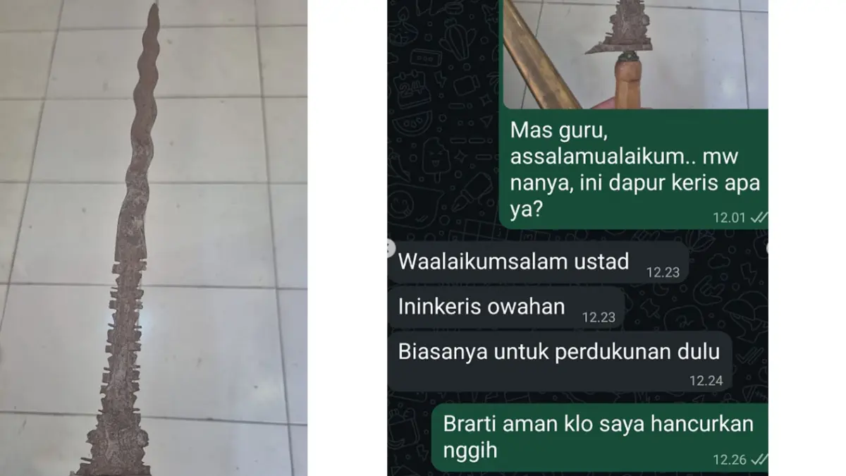 Keris owahan ditemukan di rumah api Seyegan. (Tangkapan Instagram/muhammad.faizar)