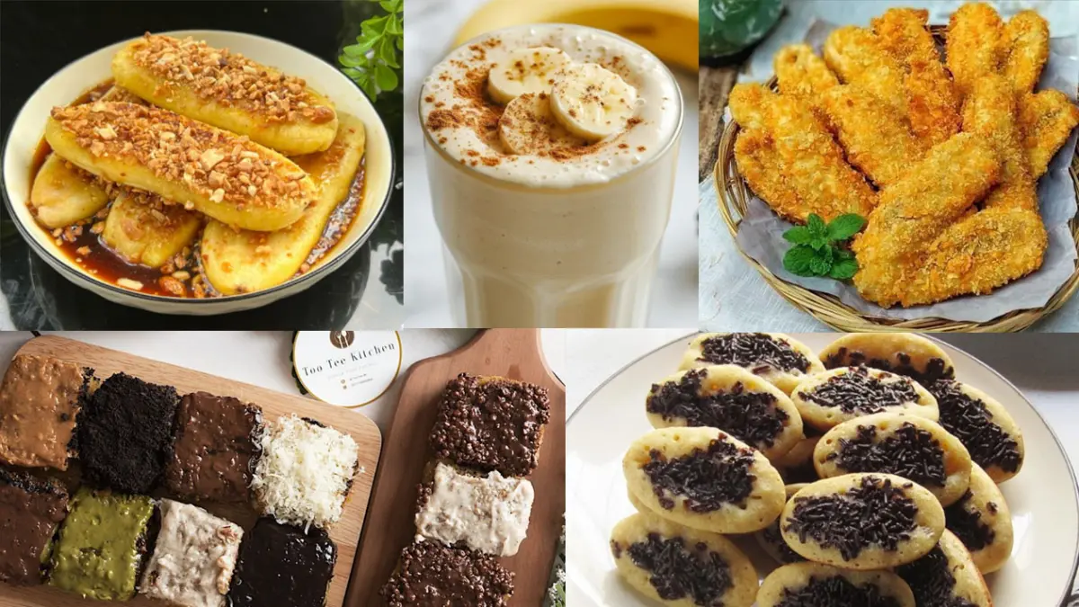 Berbagai kreasi olahan pisang menggoda selera. (Kolase Pinterest)