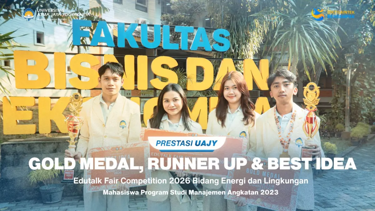 Empat mahasiswa angkatan 2023 Program Studi Manajemen, FBE UAJY menorehkan prestasi dalam Edutalk Fair Competition 2026 yang diselenggarakan pada 30–31 Mei 2026 di Universitas Diponegoro, Semarang. 