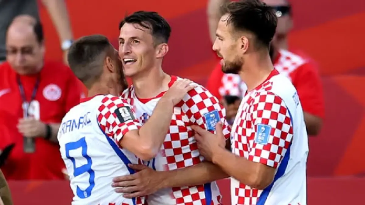 Selebrasi para pemain Kroasia setelah Ante Budimir mencetak gol kemenangan atas Panama di Piala Dunia pada Rabu (24/6/2026).