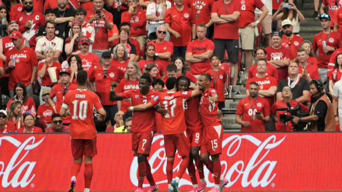 Selebrasi para pemain Swiss dalam kemenangan atas Kanada untuk menjadi pemuncak klasemen Grup B Piala Dunia 2026 pada Kamis (25/6/2026).
