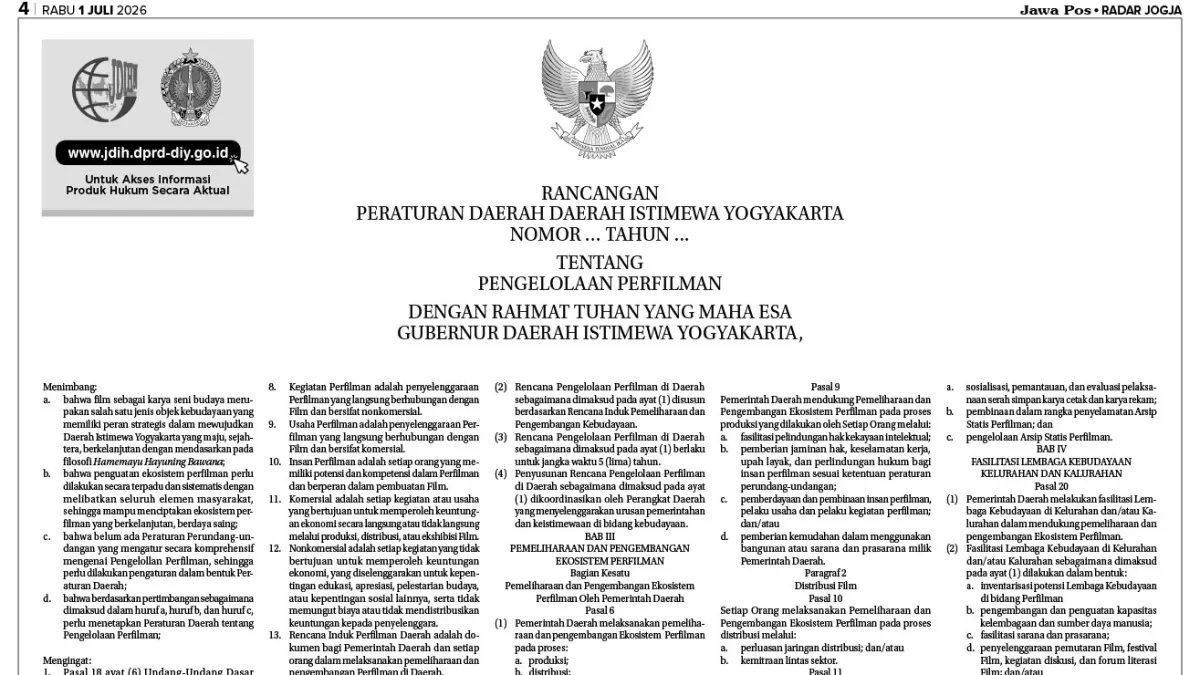 RANCANGAN PERATURAN DAERAH DAERAH ISTIMEWA YOGYAKARTA TENTANG PENGELOLAAN PERFILMAN (1)