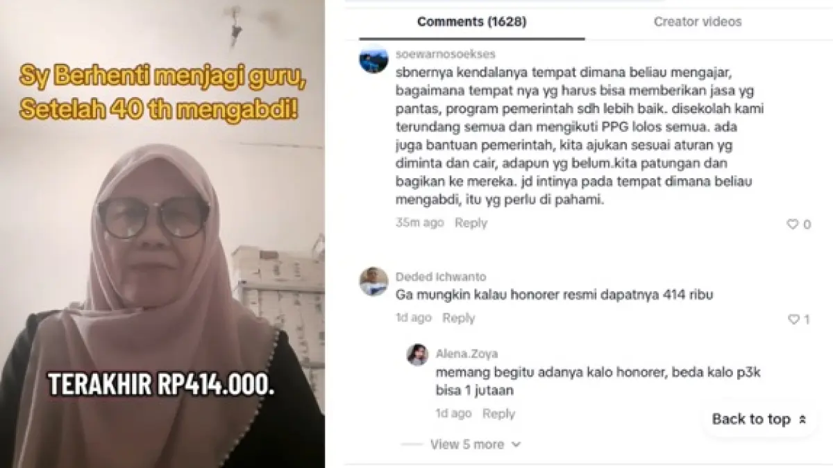 Bu Ijah guru honorer yang mengabdi puluhan tahun. (Sumber: Tangkapan layar Tiktok/@buijah28)