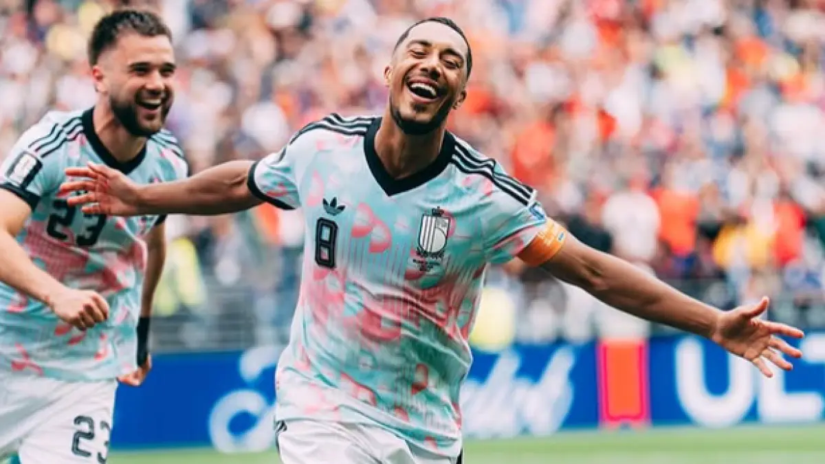 Selebrasi Youri Tielemans setelah mencetak gol kemenangan bagi Belgia atas Senegal untuk memastikan tiket babak 16 besar Piala Dunia 2026.