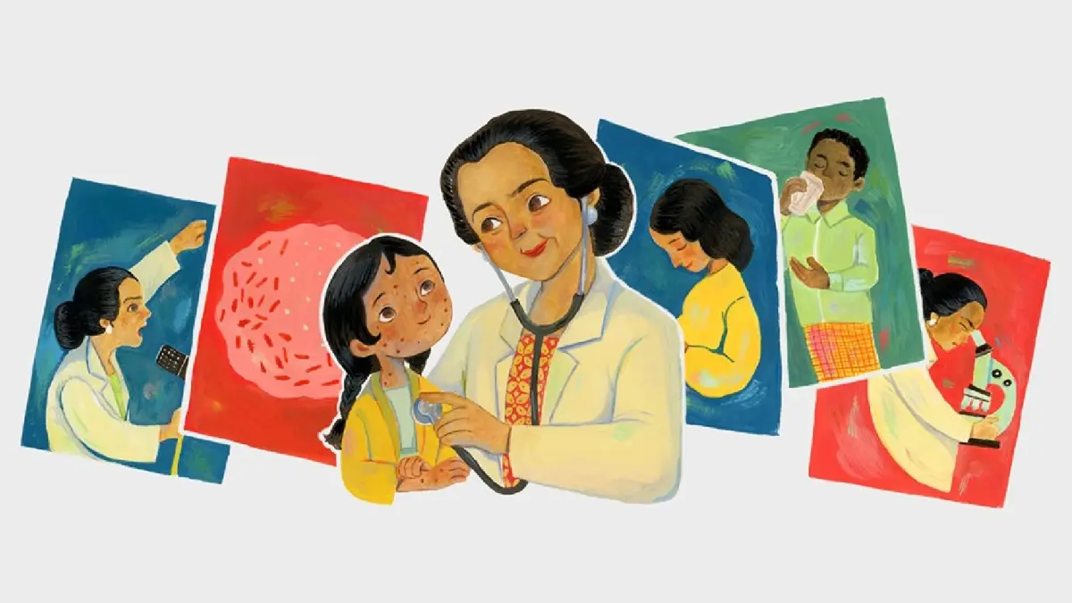 Google Doodle untuk mengenang Prof.Dr.Julie Sulianti Saroso yang sudah banyak memberikan jasa untuk dunia kesehatan di Indonesia (Sumber: x.com/googleindonesia)