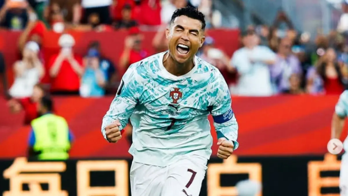 Selebrasi Cristiano Ronaldo dalam kemenangan Portugal atas Kroasia di babak 32 besar Piala Dunia 2026.