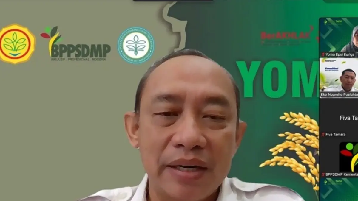 APEL PAGI: Direktur Polbangtan Yoma R. Hermawan saat pengenalan aplikasi Juru Tani kepada penyuluh pertanian lapangan (PPL) seluruh Indonesia yang diselenggarakan secara daring, Rabu (1/7/2026).(ISTIMEWA)