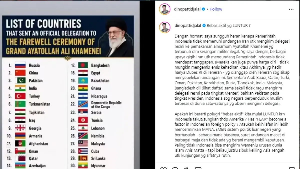 Daftar kehadiran negara pada menuai kritik  Instagram @dinopattidjalal)