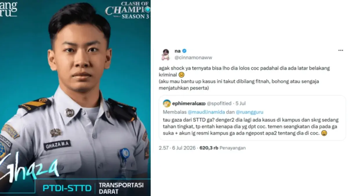 Ghaza COC S3 kena diskualifikasi kasus apa, diduga pelaku KS, ini profil hingga riwayat pendidikan mentereng jadi sorotan kasus pelecehan. (Sumber: Instagram/Ruangguru & X)