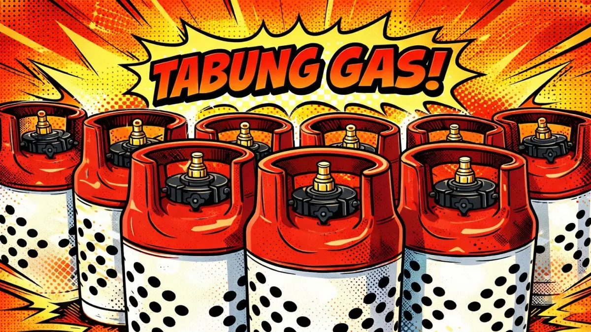 Ilustrasi tabung gas merah putih. (AI Generated)