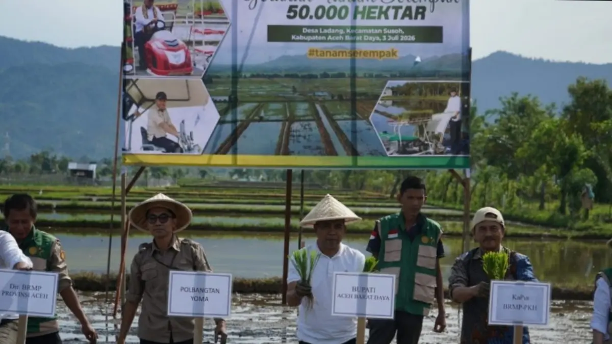 gerakan tanam serempak yang dilaksanakan di Desa Ladang, Kecamatan Susoh, Kabupaten Aceh Barat Daya, Provinsi Aceh, Jumat (3/7/2026).