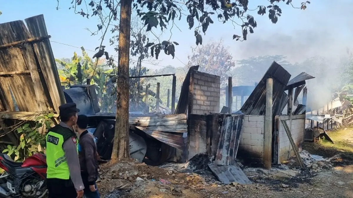 HANGUS : Jajaran Polsek Padureso datang ke lokasi kebakaran kandang ayam di Desa Pejengkolan yang terjadi akibat kebocoran pada alat pemanas kandang. (Dokumentasi Polres Kebumen)

&nbsp;